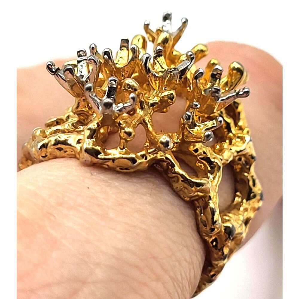 18K HGE Gold Modernist Brutalist Ring Coral Reef Texture Size 8